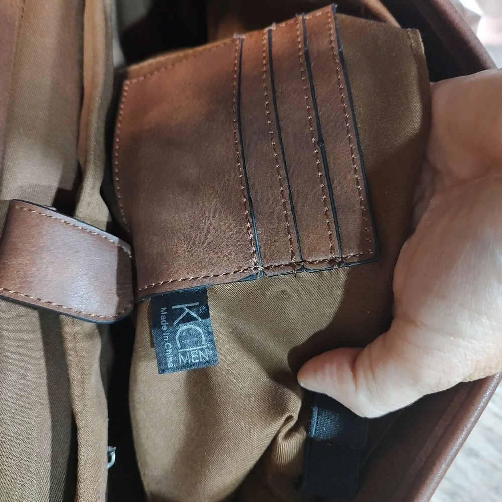 T D Jakes Brown Vegan Leather Messenger Bag Laptop Business